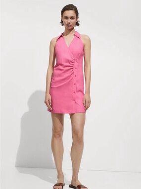 Mango Pink Halter Wrap-Style Mini Dress